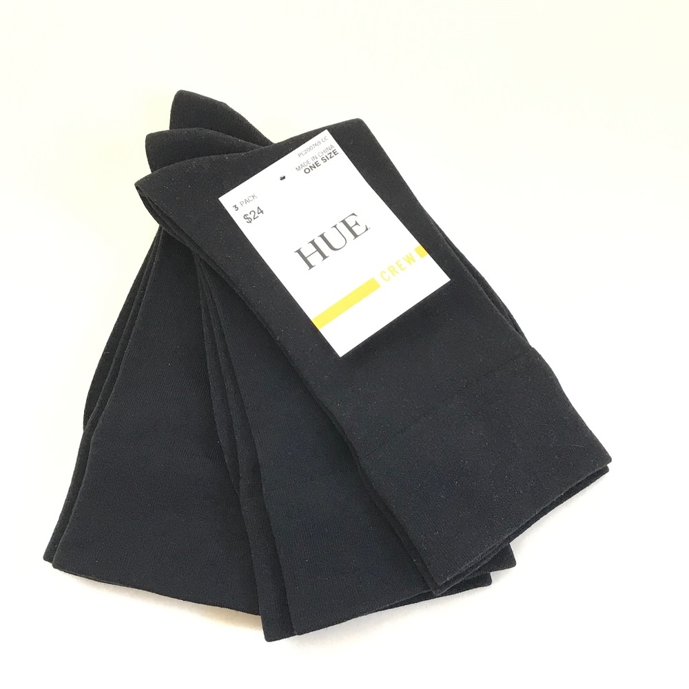 HUE Women's Crew Socks 3-Pk Black NWT